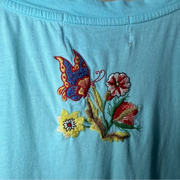 JWLA Johnny Was Embroidered Floral V Neck Slim Fit Top Tee M Medium - Picture 8 of 8